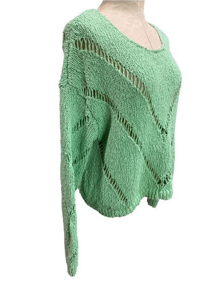 Medium Vintage Havana Womens Green Loose Open Knit Sweater