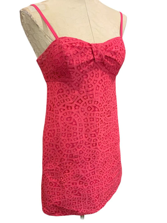 Size 2 Lilly Pulitzer Karina Hot Pink Lace Overlay Dress Lipstick Pink