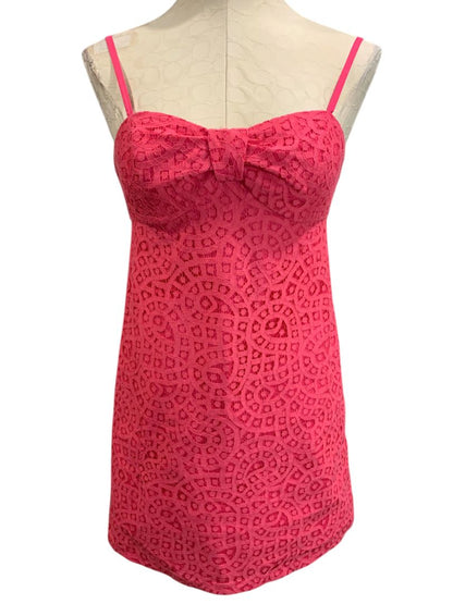 Size 2 Lilly Pulitzer Karina Hot Pink Lace Overlay Dress Lipstick Pink