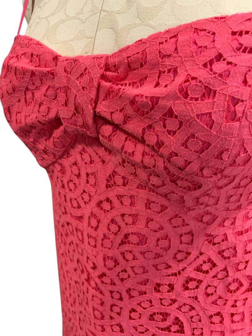 Size 2 Lilly Pulitzer Karina Hot Pink Lace Overlay Dress Lipstick Pink