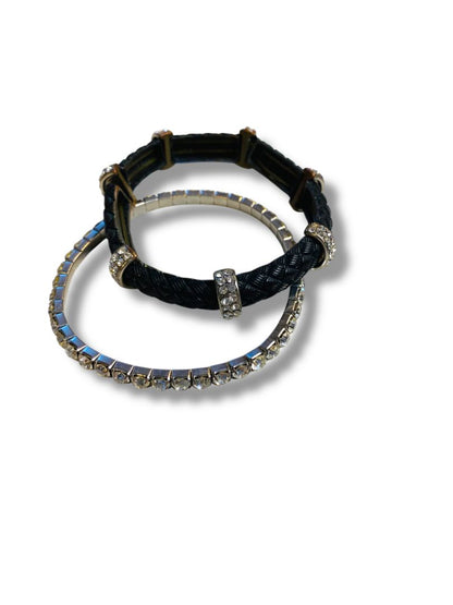 Lot of 2 Stretch Bracelets Rhinestone Faux Leather