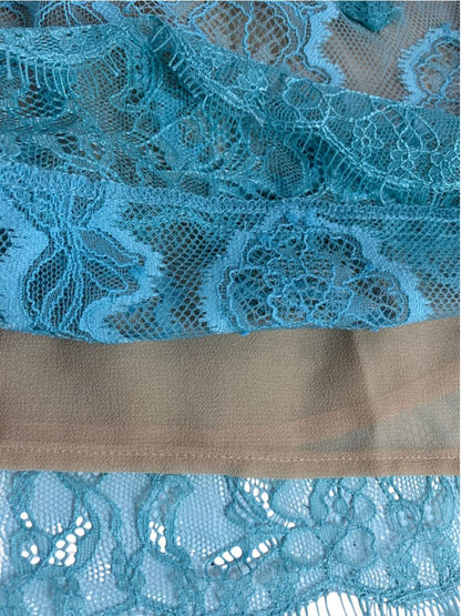 Medium by Anthropologie Womens Blue Lace Illusion Sheer Shirt