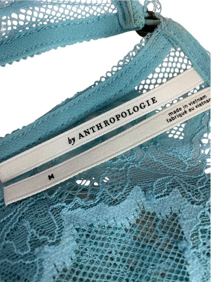 Medium by Anthropologie Womens Blue Lace Illusion Sheer Shirt