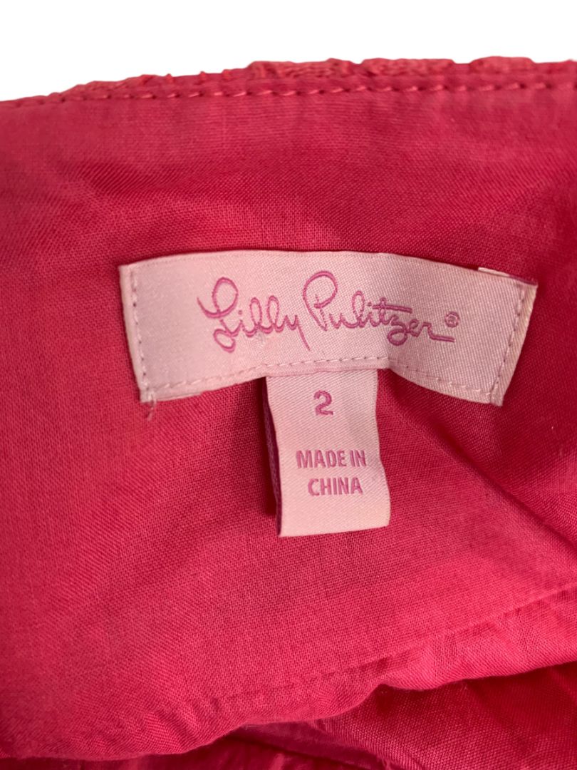 Size 2 Lilly Pulitzer Karina Hot Pink Lace Overlay Dress Lipstick Pink
