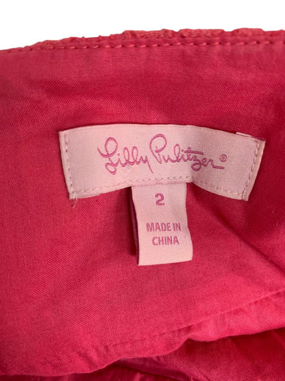 Size 2 Lilly Pulitzer Karina Hot Pink Lace Overlay Dress Lipstick Pink