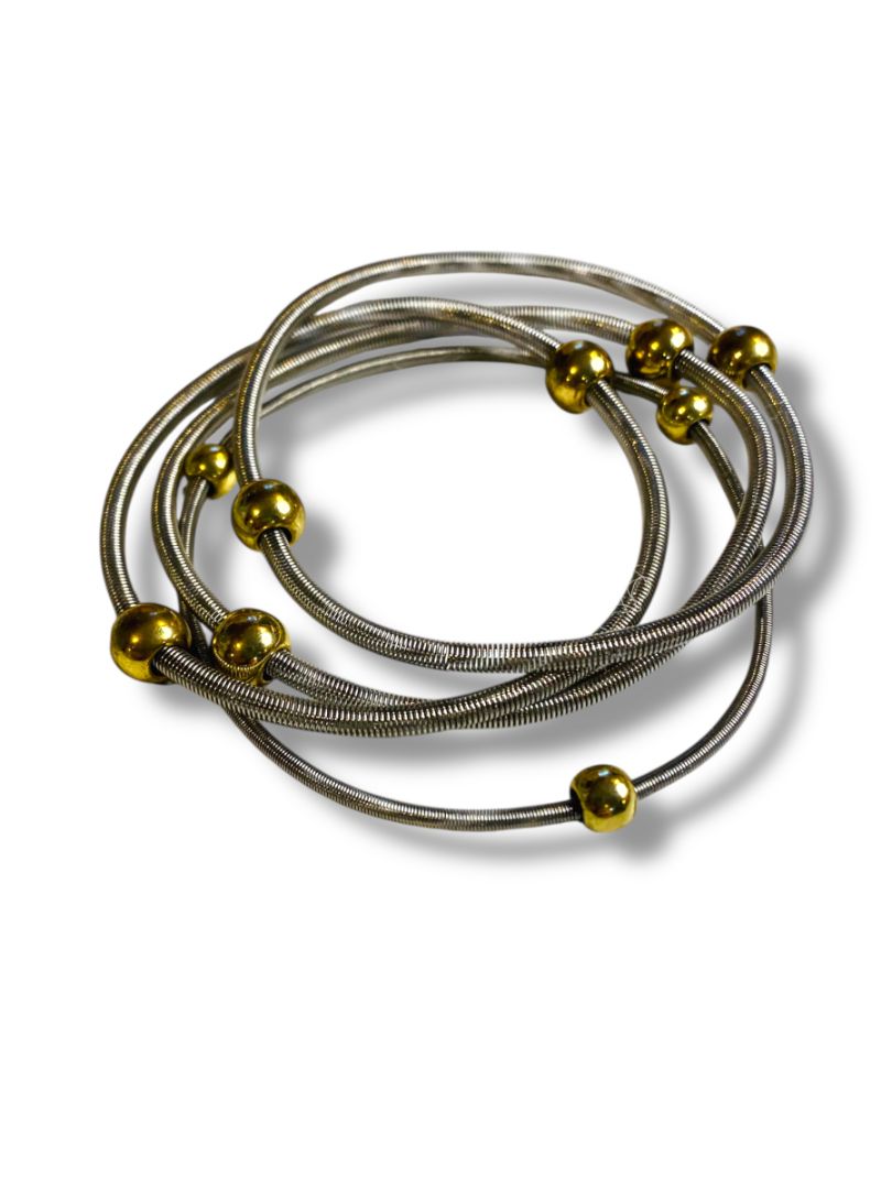 Set of 4 Silvertone Goldtone Bead Slinky Bracelets Stretch