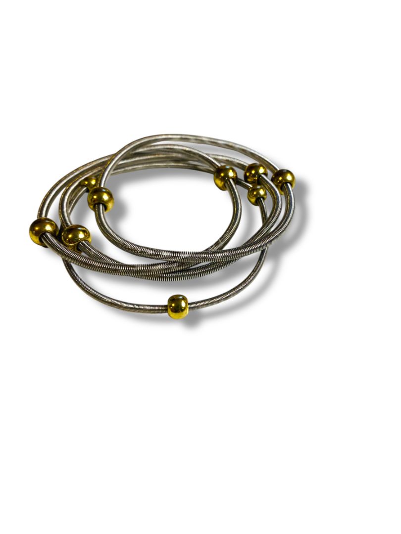 Set of 4 Silvertone Goldtone Bead Slinky Bracelets Stretch
