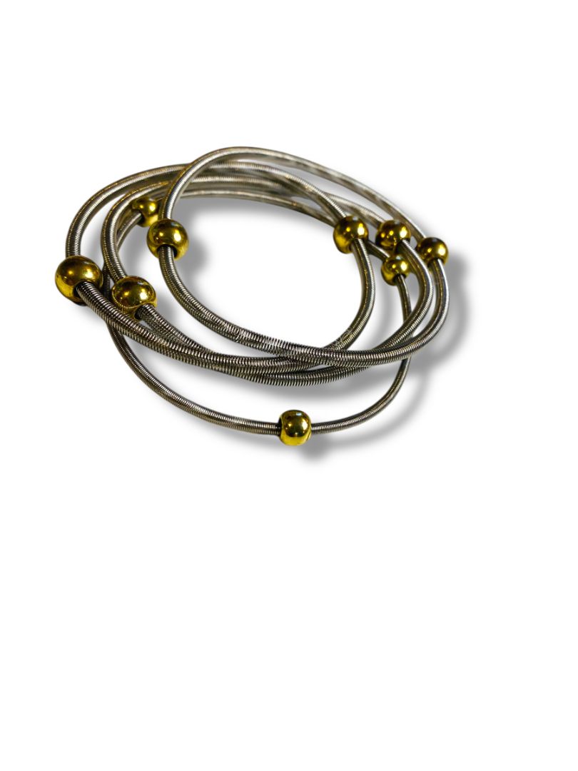 Set of 4 Silvertone Goldtone Bead Slinky Bracelets Stretch
