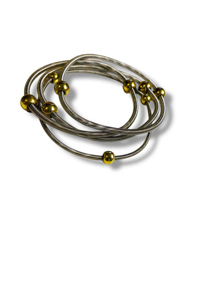 Set of 4 Silvertone Goldtone Bead Slinky Bracelets Stretch