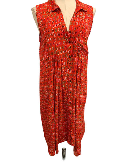 Size 14 Maeve by Anthropologie Red Floral Button Up Midi Dress Pockets