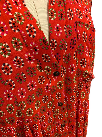 Size 14 Maeve by Anthropologie Red Floral Button Up Midi Dress Pockets