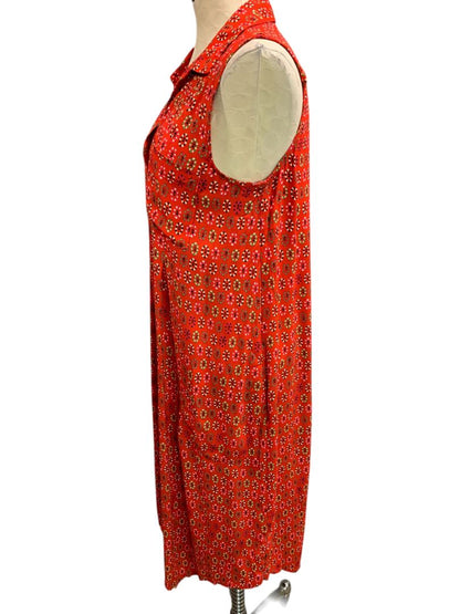 Size 14 Maeve by Anthropologie Red Floral Button Up Midi Dress Pockets