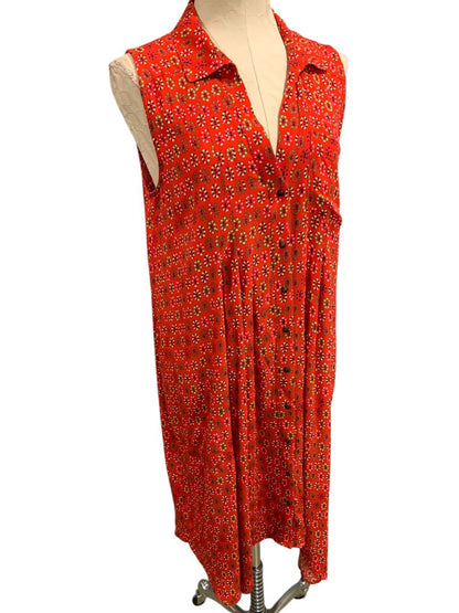 Size 14 Maeve by Anthropologie Red Floral Button Up Midi Dress Pockets
