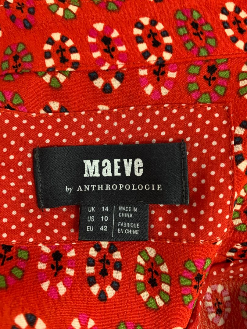Size 14 Maeve by Anthropologie Red Floral Button Up Midi Dress Pockets