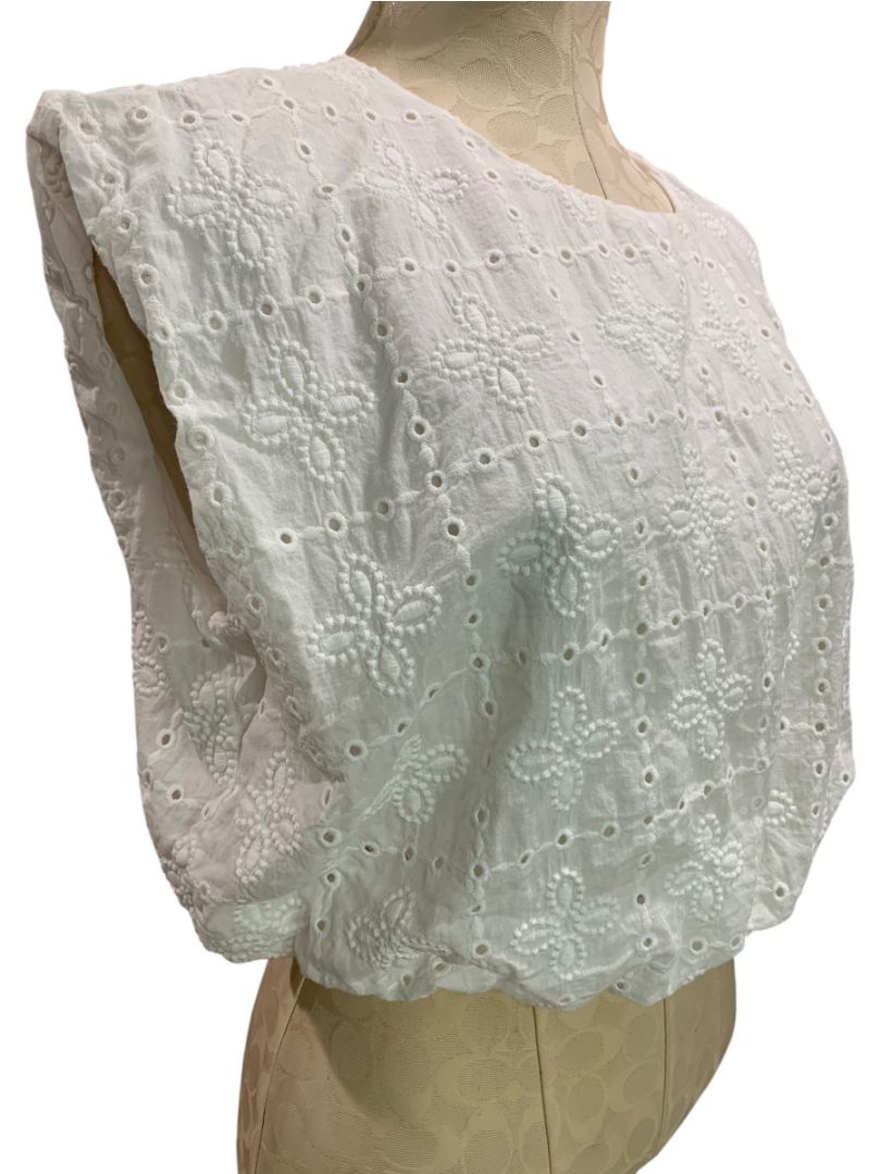 Large Blu Pepper Womens White Eyelet Blouson Shirt Balloon