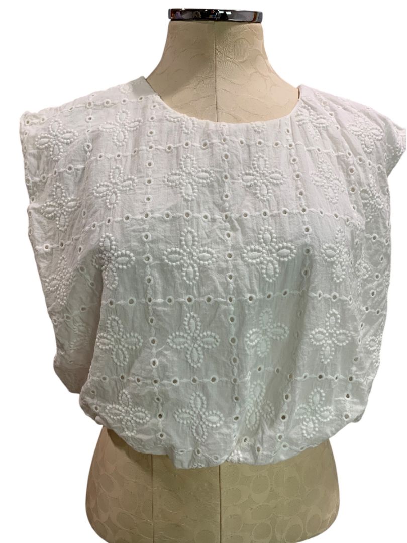 Large Blu Pepper Womens White Eyelet Blouson Shirt Balloon