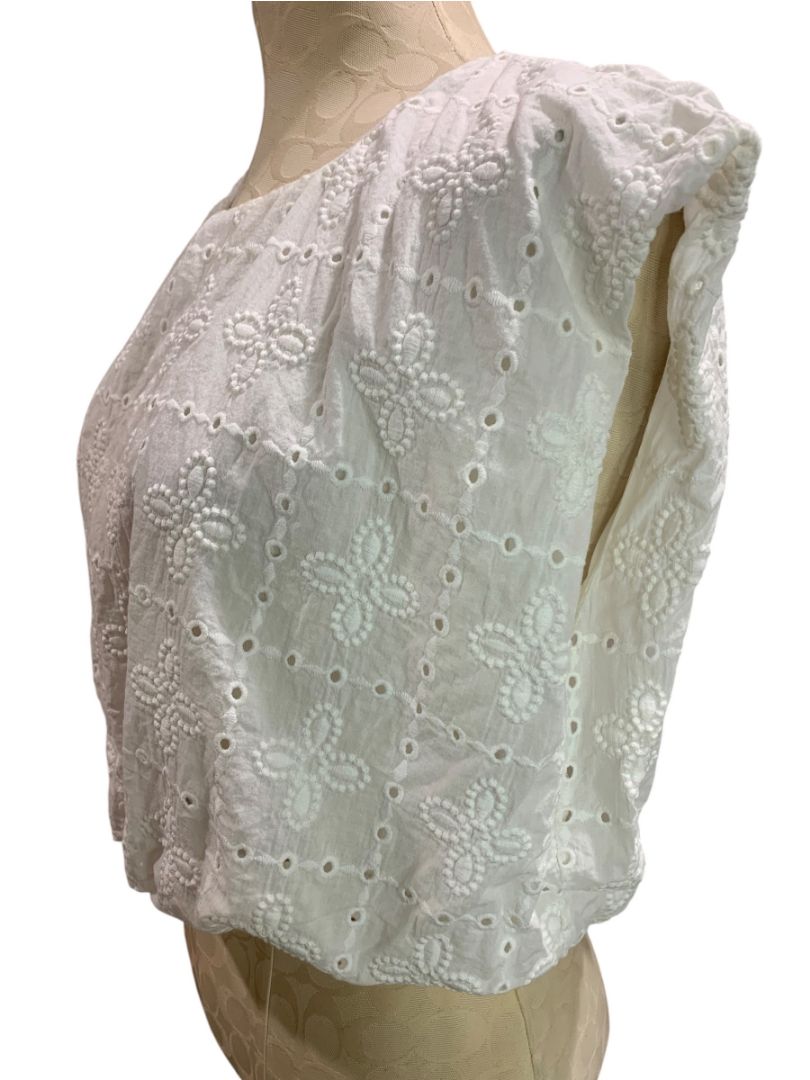 Large Blu Pepper Womens White Eyelet Blouson Shirt Balloon