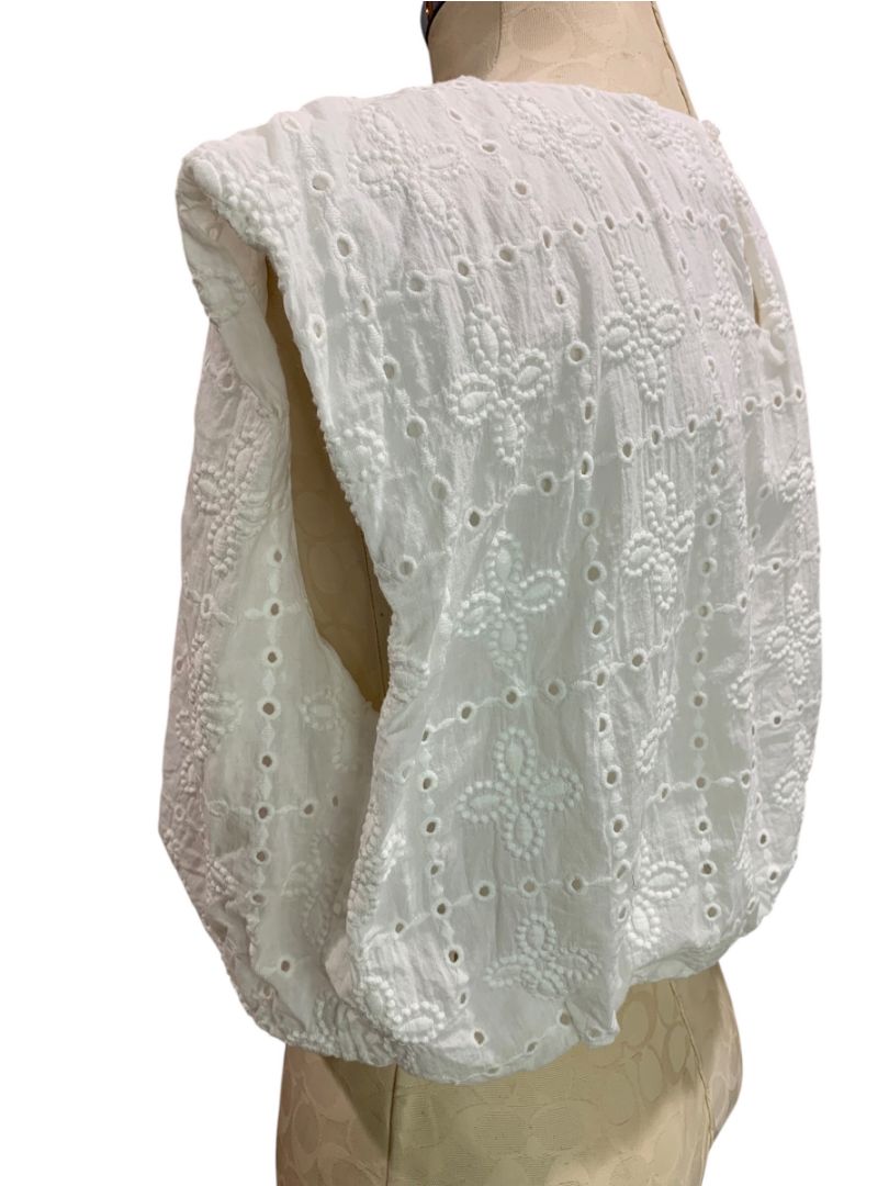 Large Blu Pepper Womens White Eyelet Blouson Shirt Balloon