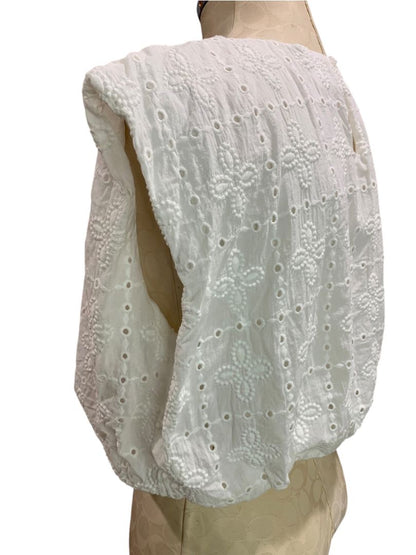 Large Blu Pepper Womens White Eyelet Blouson Shirt Balloon