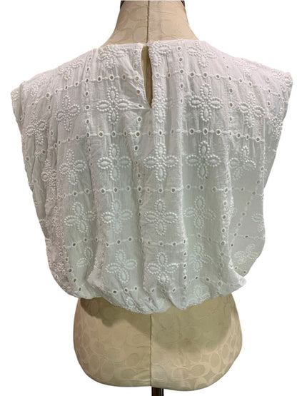 Large Blu Pepper Womens White Eyelet Blouson Shirt Balloon