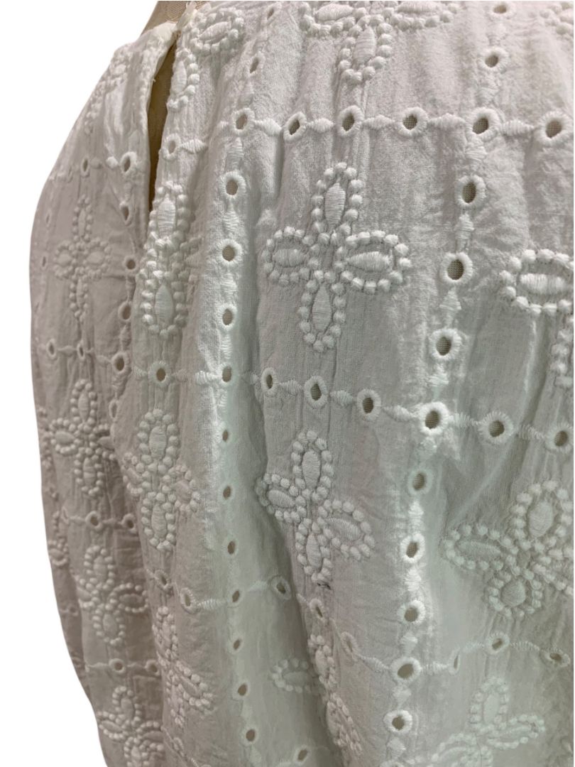 Large Blu Pepper Womens White Eyelet Blouson Shirt Balloon