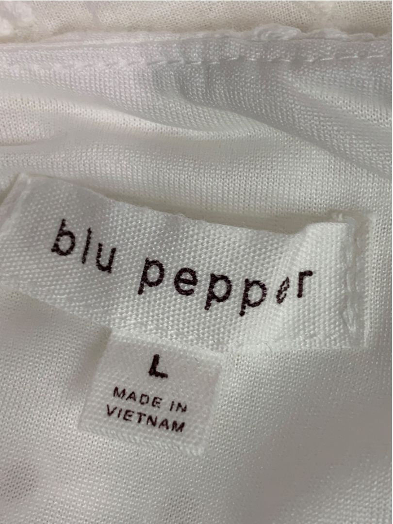 Large Blu Pepper Womens White Eyelet Blouson Shirt Balloon