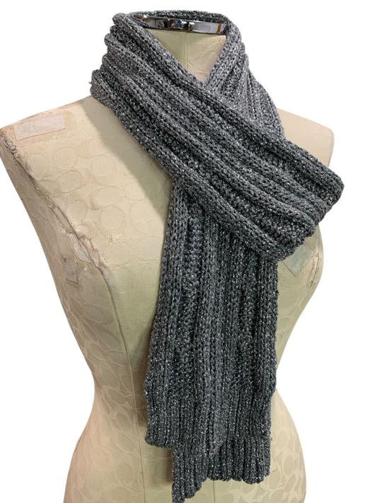 J.Crew Gray Silver Metallic Sweater Knit Scarf 76" x 6"