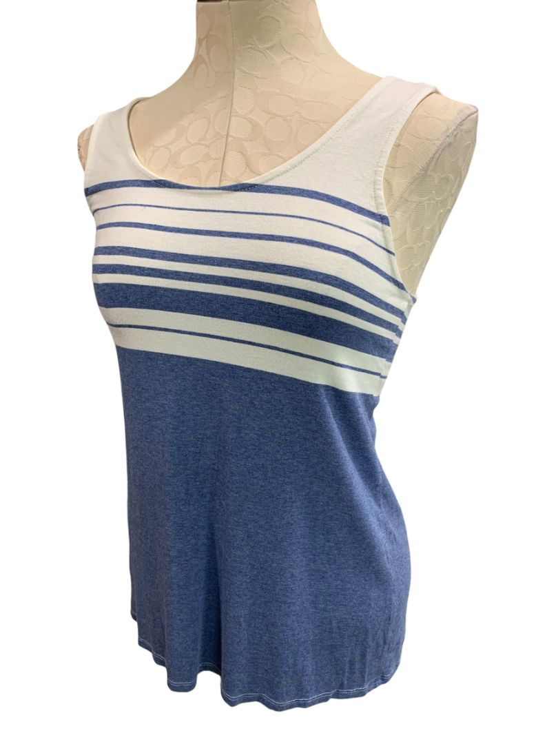 Size XS Redhaute Womens Soft Blue White Striped Tank Petal Back