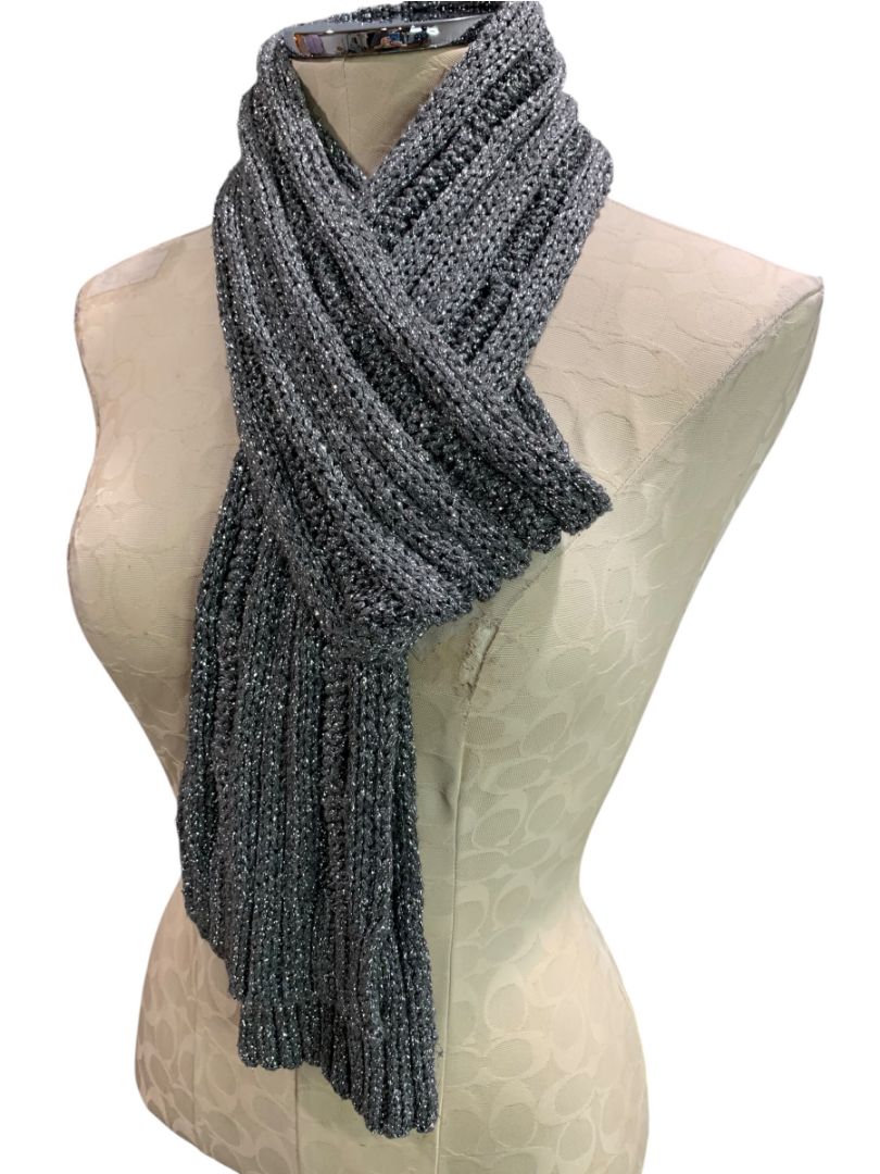 J.Crew Gray Silver Metallic Sweater Knit Scarf 76" x 6"