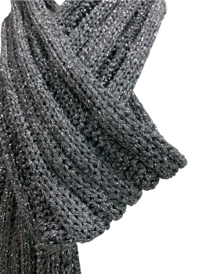 J.Crew Gray Silver Metallic Sweater Knit Scarf 76" x 6"