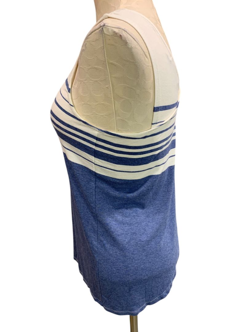 Size XS Redhaute Womens Soft Blue White Striped Tank Petal Back