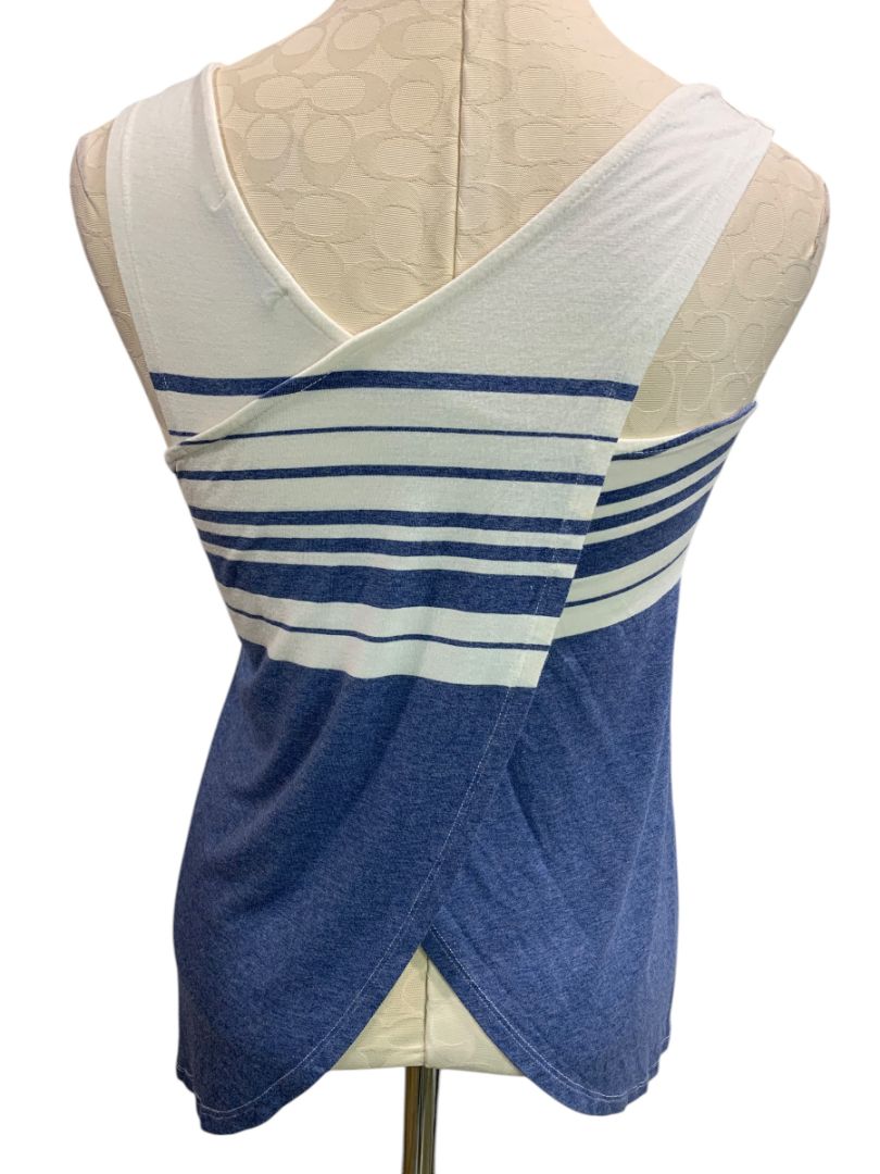 Size XS Redhaute Womens Soft Blue White Striped Tank Petal Back