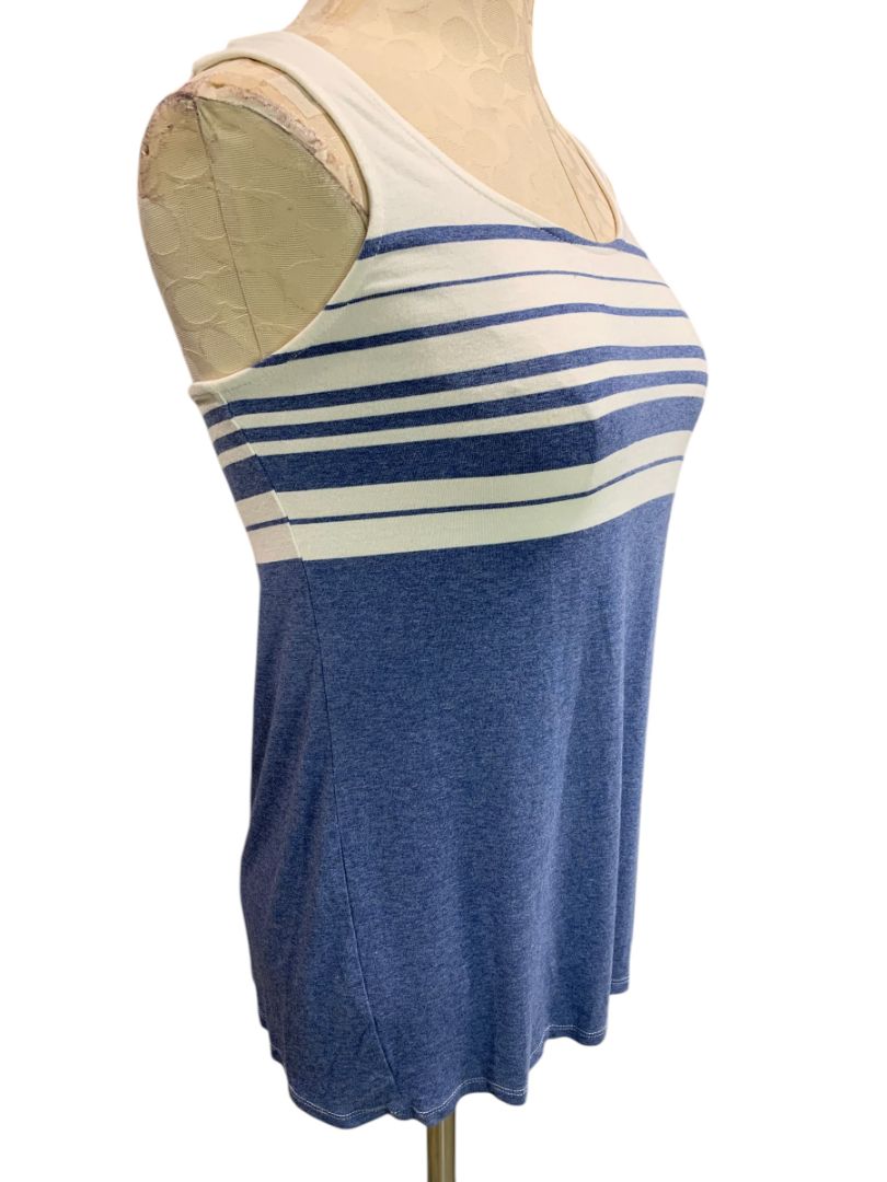 Size XS Redhaute Womens Soft Blue White Striped Tank Petal Back