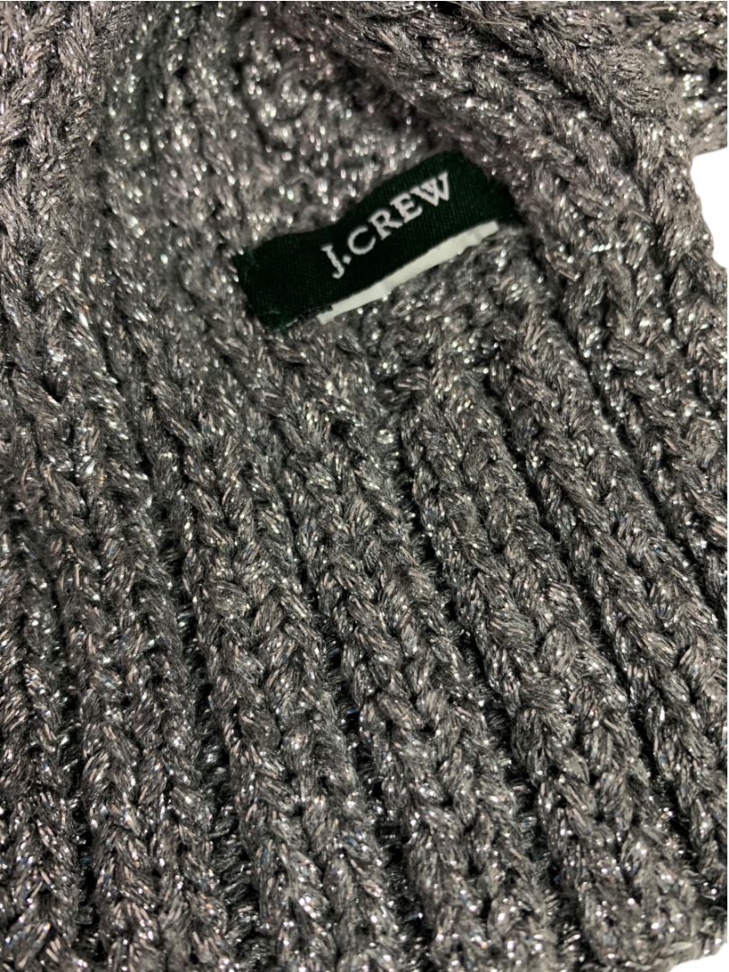 J.Crew Gray Silver Metallic Sweater Knit Scarf 76" x 6"