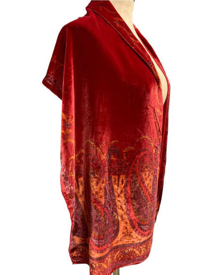 Red Orange Velvet Double Faced Scarf Dressy 15" x 64" Subtle Paisley