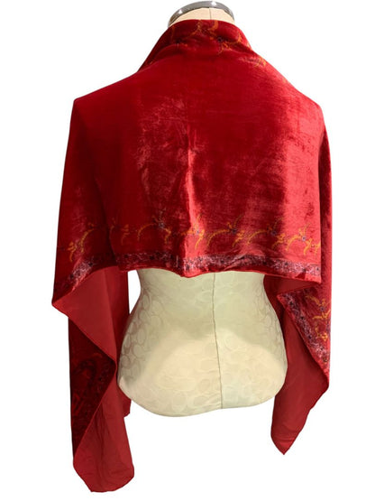 Red Orange Velvet Double Faced Scarf Dressy 15" x 64" Subtle Paisley