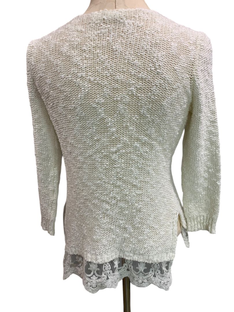 Small Cato Womens White Loose Knit Sweater Lace Flounce Hem