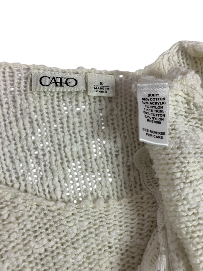 Small Cato Womens White Loose Knit Sweater Lace Flounce Hem