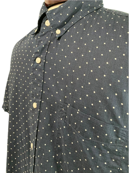 Large J.Crew Mens Short Sleeve Button Up Shirt Navy Blue Polka Dots