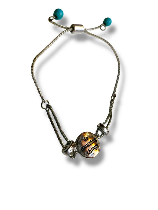 Silvertone Adjustable Slide Bracelet "Do Amazing Things"