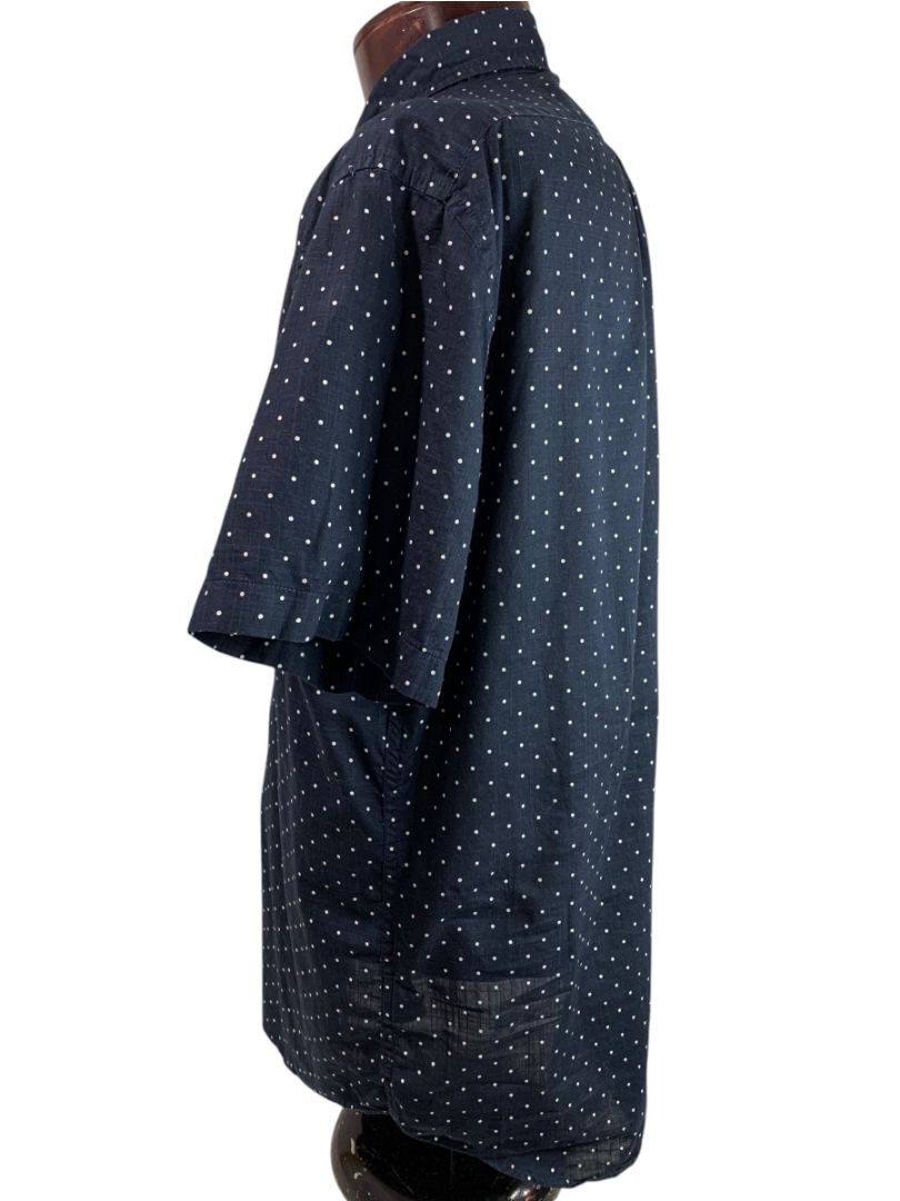 Large J.Crew Mens Short Sleeve Button Up Shirt Navy Blue Polka Dots