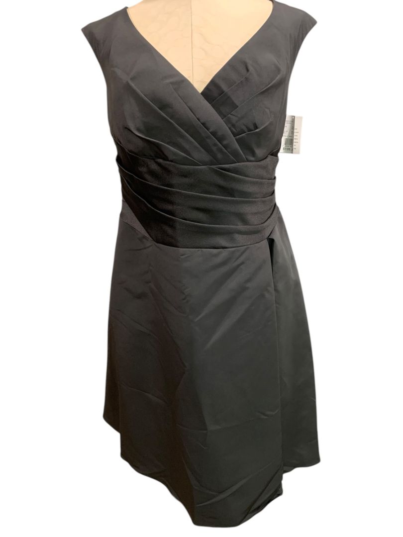 Size 18 Davids Bridal New Black Satin Ruched Waist Dress Knee Length