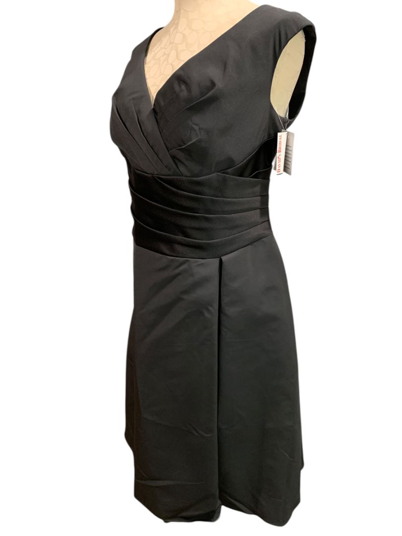 Size 18 Davids Bridal New Black Satin Ruched Waist Dress Knee Length