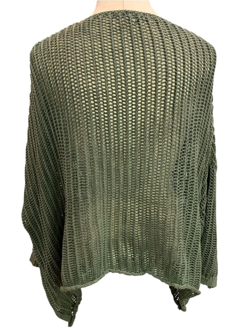 One Size Tempo Paris Slouchy Lagenlook Sweater Dark Green Cotton Pockets