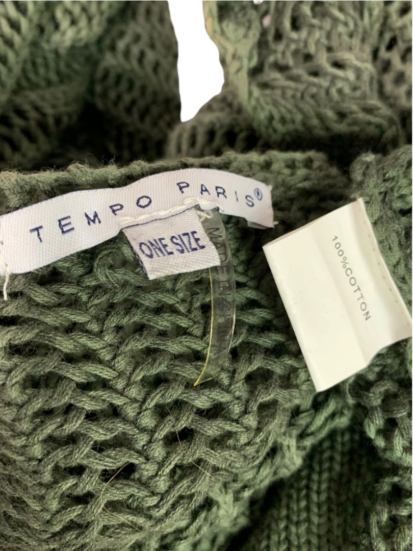 One Size Tempo Paris Slouchy Lagenlook Sweater Dark Green Cotton Pockets