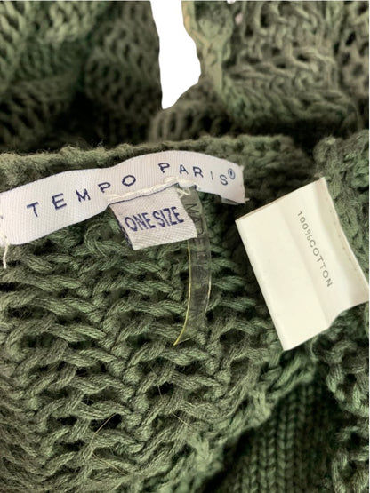 One Size Tempo Paris Slouchy Lagenlook Sweater Dark Green Cotton Pockets