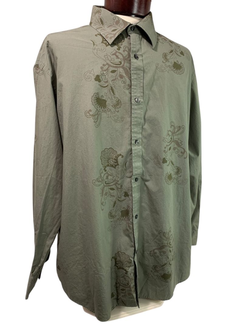 XXL Alfani Mens Green Button Up Long Sleeve Shirt Floral Design