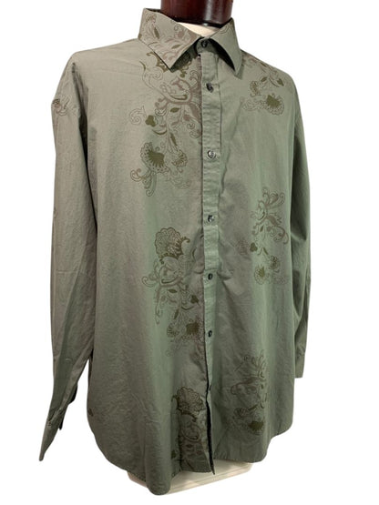 XXL Alfani Mens Green Button Up Long Sleeve Shirt Floral Design