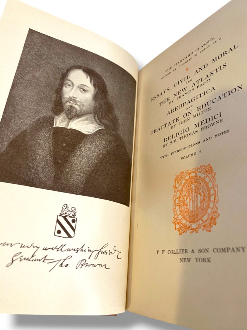 Harvard Classics 3 Bacon Miltons Prose Thos Brown 1909 Hardcover Book