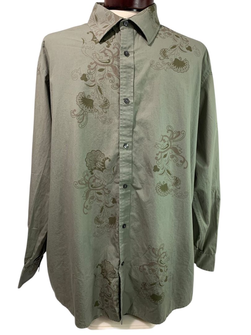 XXL Alfani Mens Green Button Up Long Sleeve Shirt Floral Design